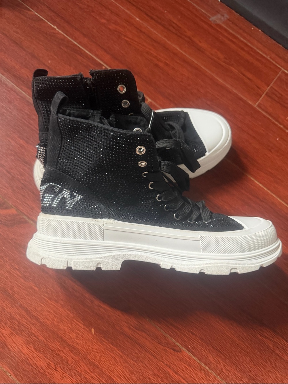 Black True Religion High-Top Platform Sneakers with White Sole - Picture 2 of 6